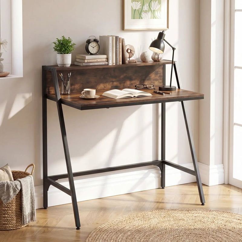 31.5" Industrial Desk with Raised Shelf Metal Frame by DirectDeals