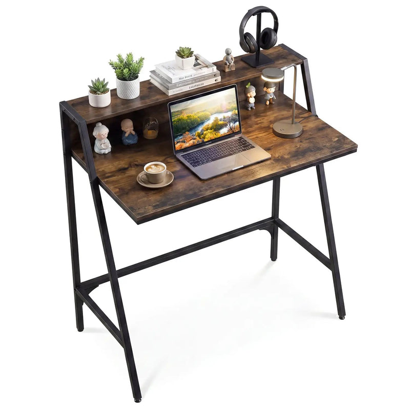 31.5" Industrial Desk with Raised Shelf Metal Frame by DirectDeals