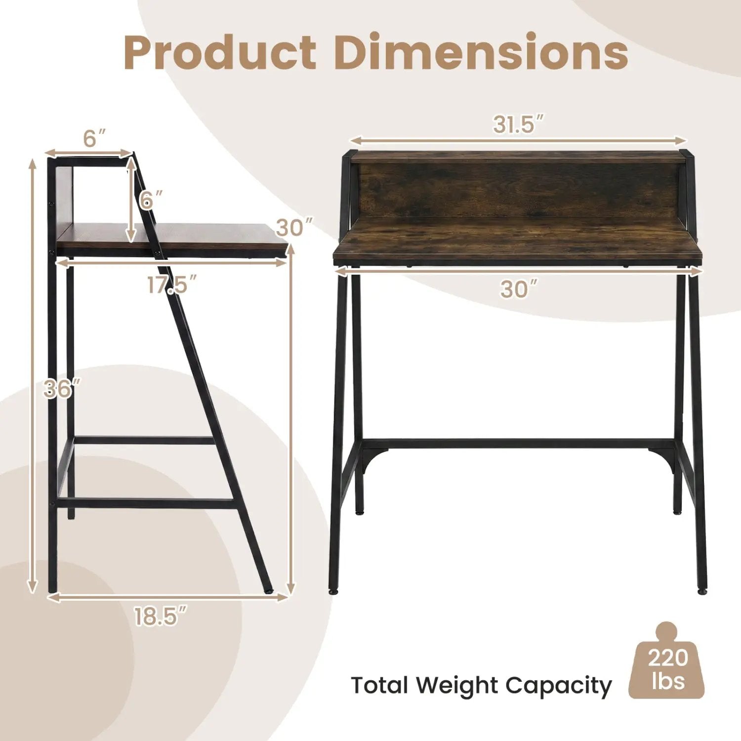 31.5" Industrial Desk with Raised Shelf Metal Frame by DirectDeals
