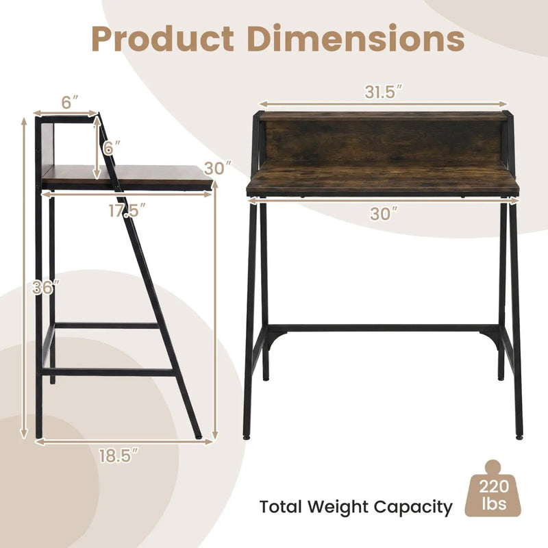 31.5" Industrial Desk with Raised Shelf Metal Frame by DirectDeals