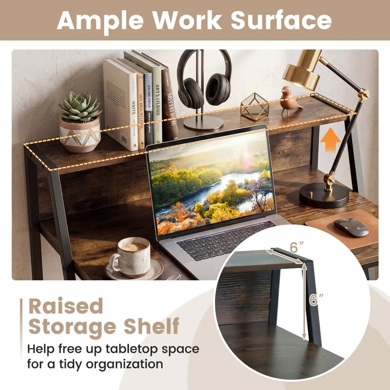 31.5" Industrial Desk with Raised Shelf Metal Frame by DirectDeals