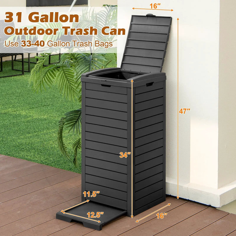 31 Gallon Large Outdoor Trash Can with Lid and Pull by DirectDeals