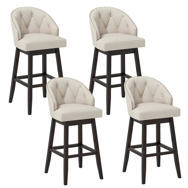 31 Inch Bar Stools Set of 4 Padded Bar Height Chairs with Rubber Wood Frame Swivel Seat-Beige by DirectDeals