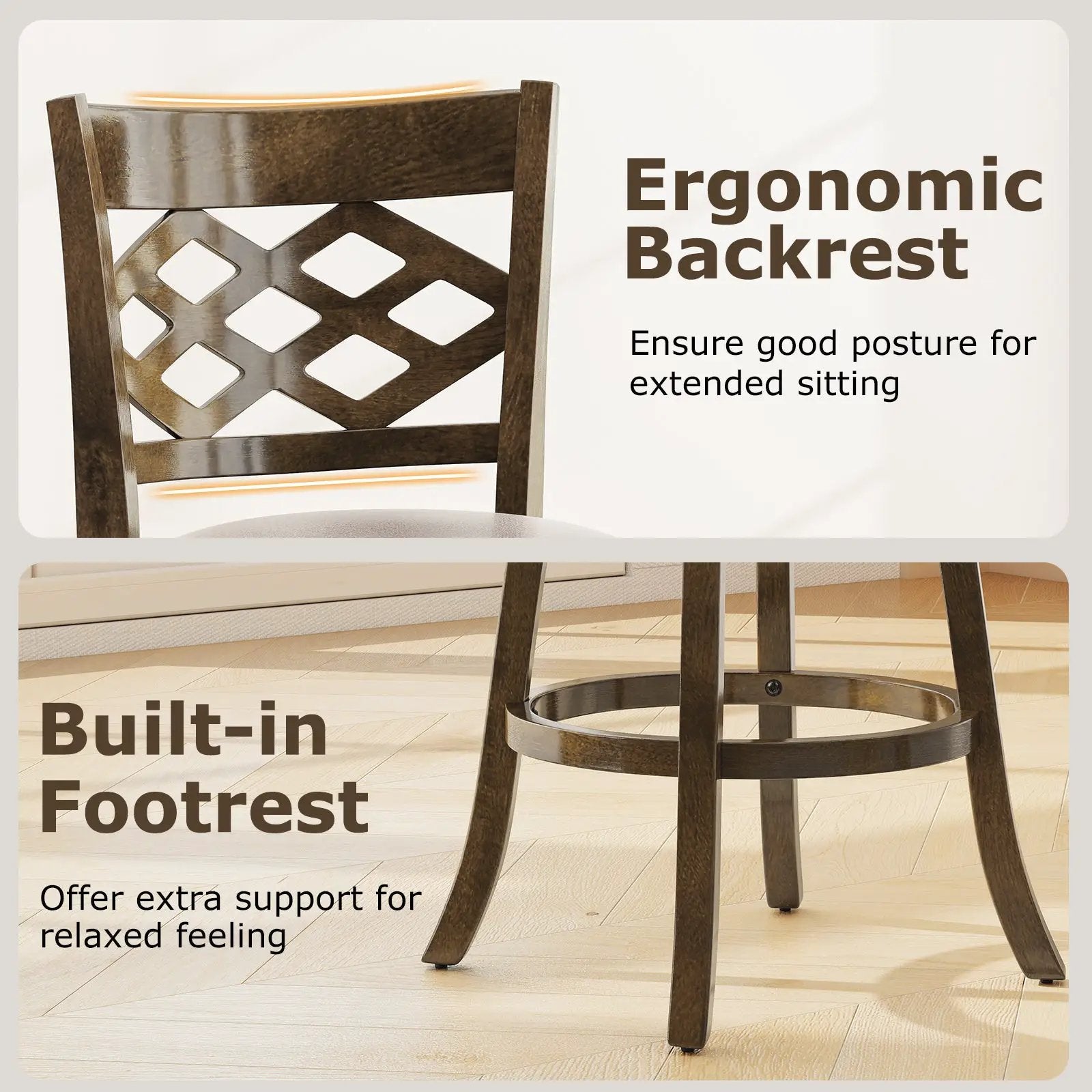 26 Inch Counter Height Bar Stools Set of 2 with Rubber Wood Frame by DirectDeals