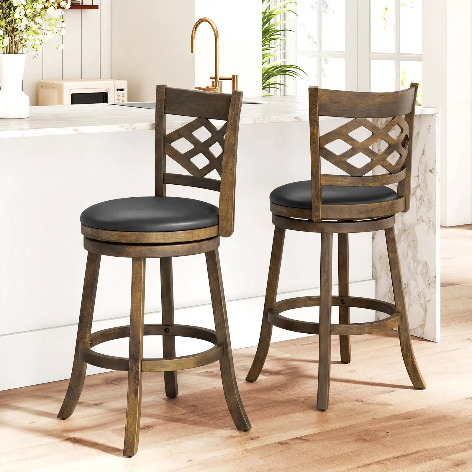 26 Inch Counter Height Bar Stools Set of 2 with Rubber Wood Frame by DirectDeals