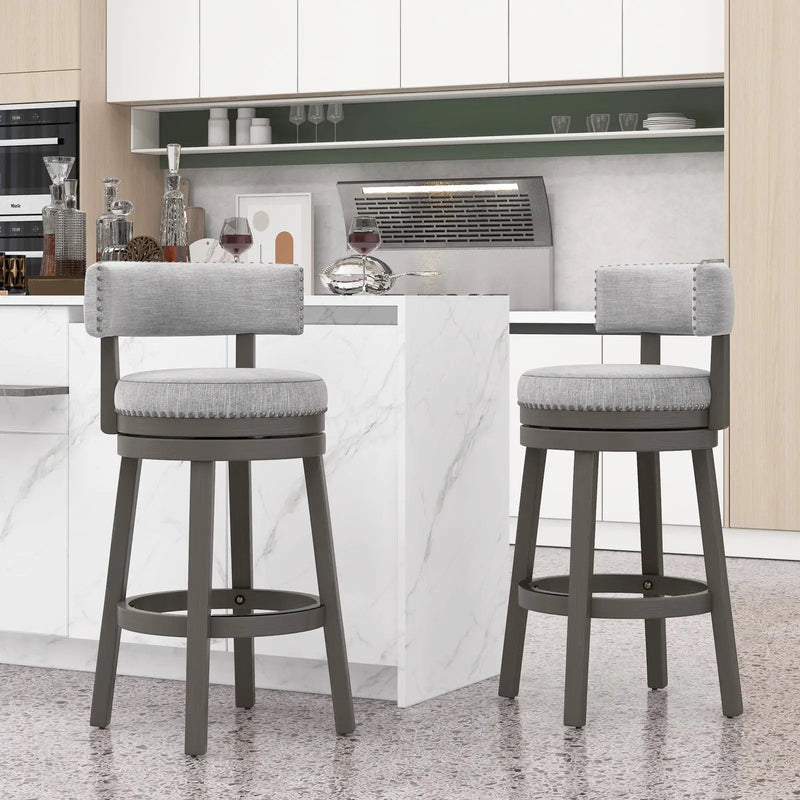 27/31 Inch Swivel Bar Stool with Upholstered Back Seat and Footrest by DirectDeals
