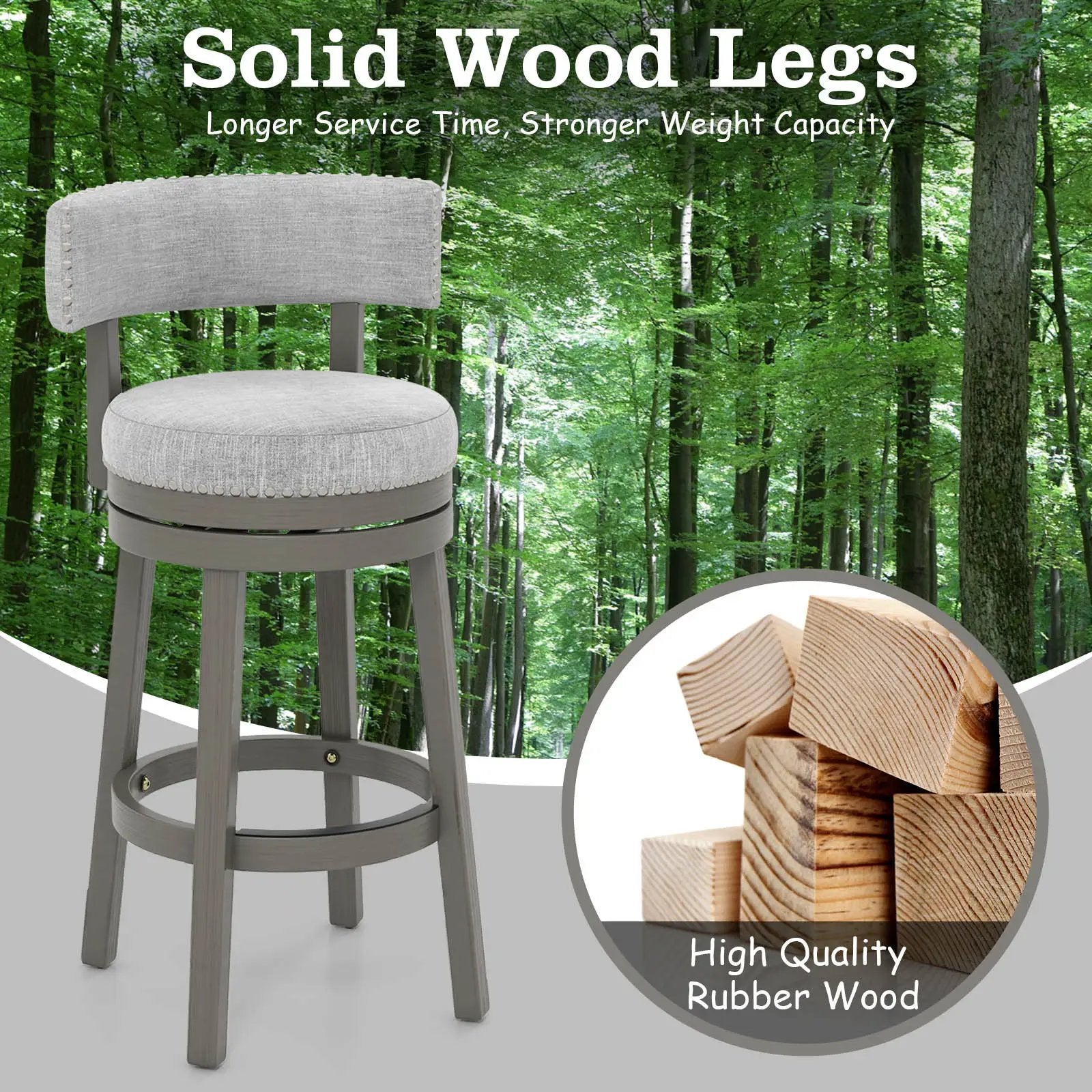 27/31 Inch Swivel Bar Stool with Upholstered Back Seat and Footrest by DirectDeals
