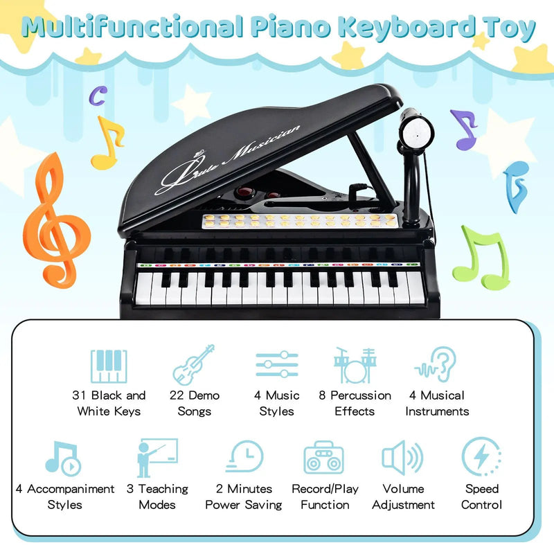 31 Keys Kids Piano Keyboard with Stool and Piano Lid by DirectDeals