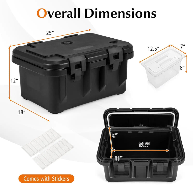 31 QT Insulated Food Pan Container with 3 Transparent One-Third Pans with Lids-Black by DirectDeals