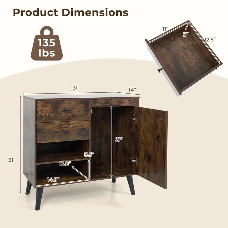 31" Sideboard Cabinet with 2 Drawers and Open Shelves by DirectDeals