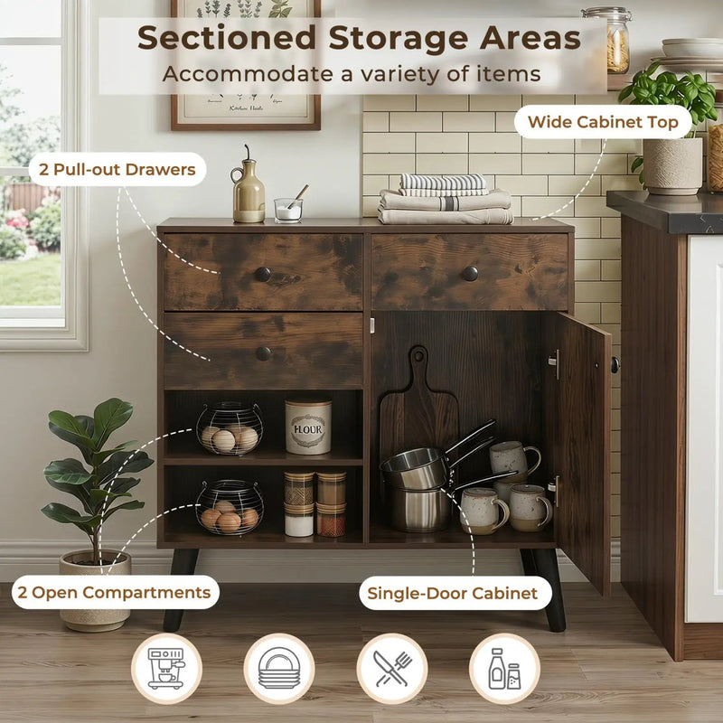 31" Sideboard Cabinet with 2 Drawers and Open Shelves by DirectDeals