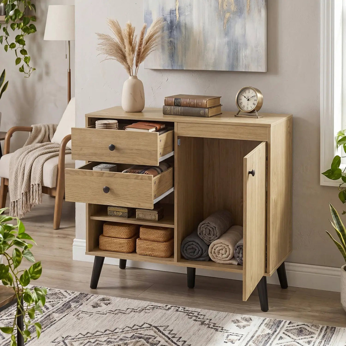 31" Sideboard Cabinet with 2 Drawers and Open Shelves, photo 6 of 24