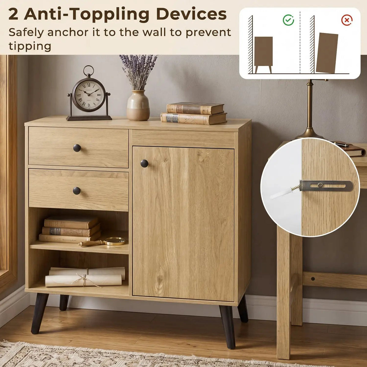 31" Sideboard Cabinet with 2 Drawers and Open Shelves, photo 8 of 24