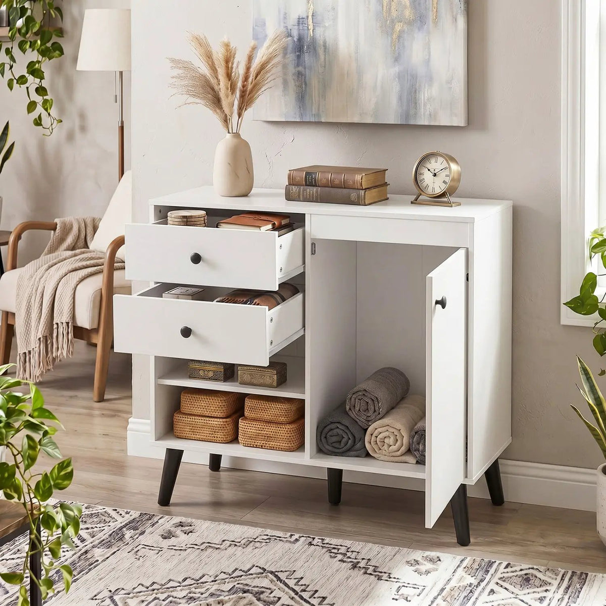 31" Sideboard Cabinet with 2 Drawers and Open Shelves, photo 14 of 24