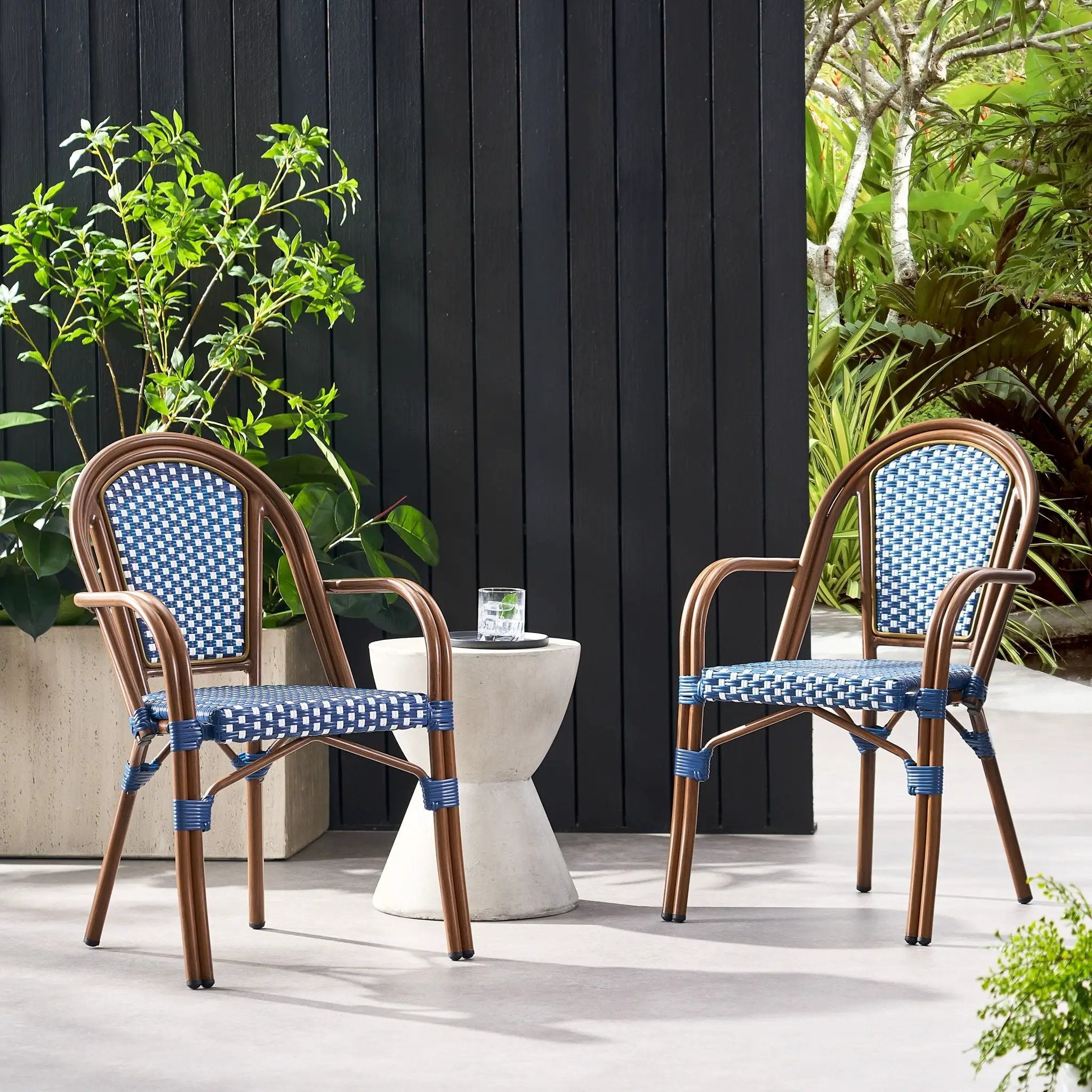 Bistro Chair With 2 Toned Checkered Pattern (Set of 2) - White / Navy by HouseOfZazla