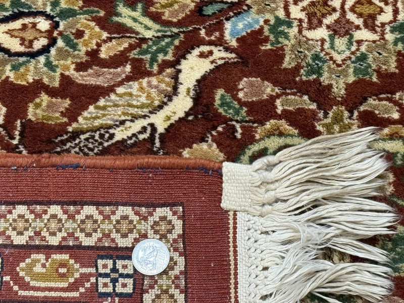 Tree of Life Indian Kashmiri Rug 6x9, Rust Red and Cream, Animal Pictorials, Fine 290 KPSI by Jewel Rugs