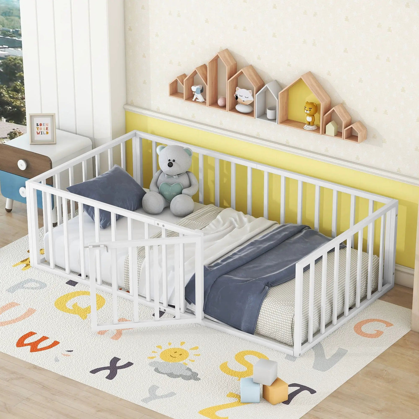 Metal Floor Bed Frame With Fence And Door by Unique Piece Furniture