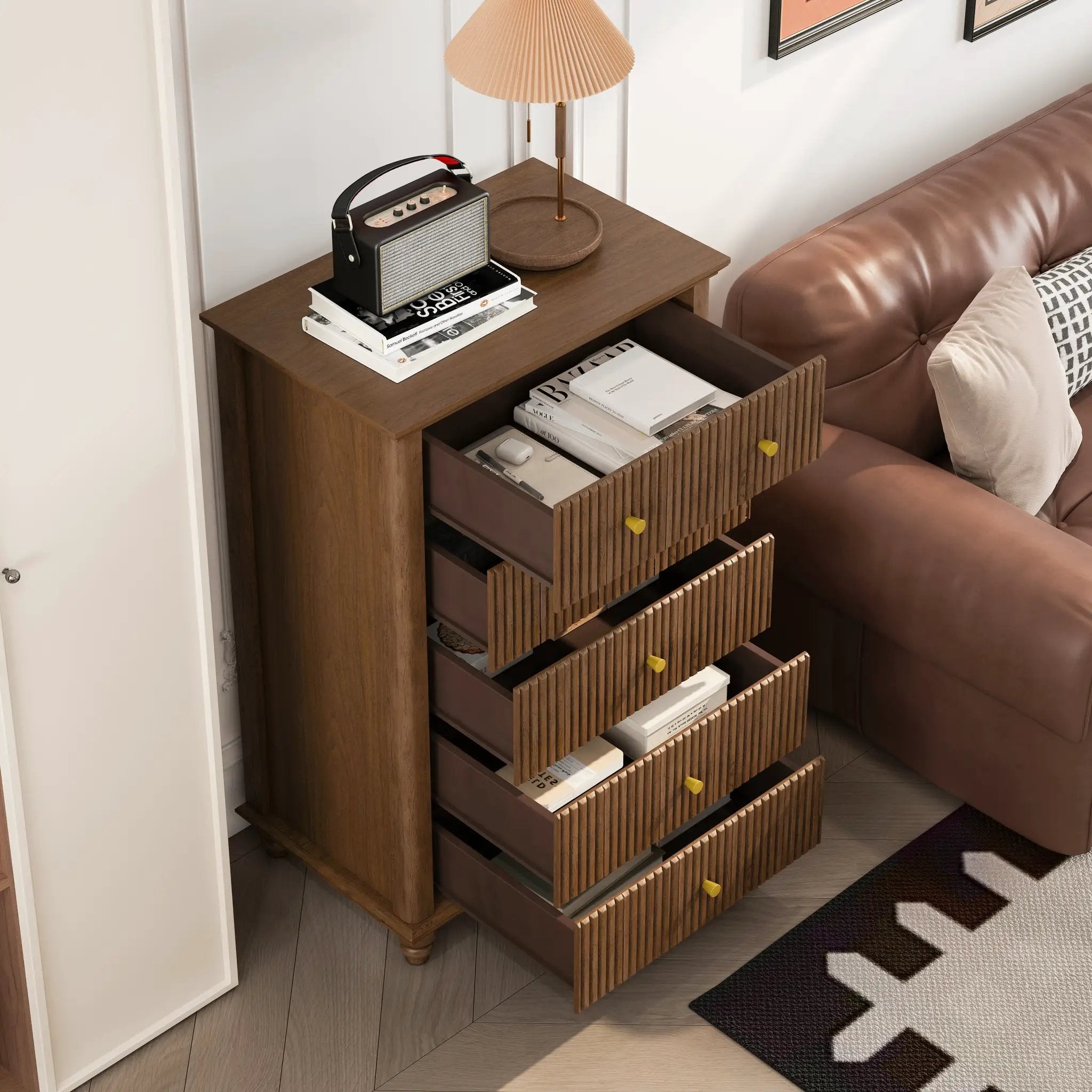 Fluted 5 Drawer Dresser, 45 Inch Tall Modern Chest of Drawers by HouseOfZazla