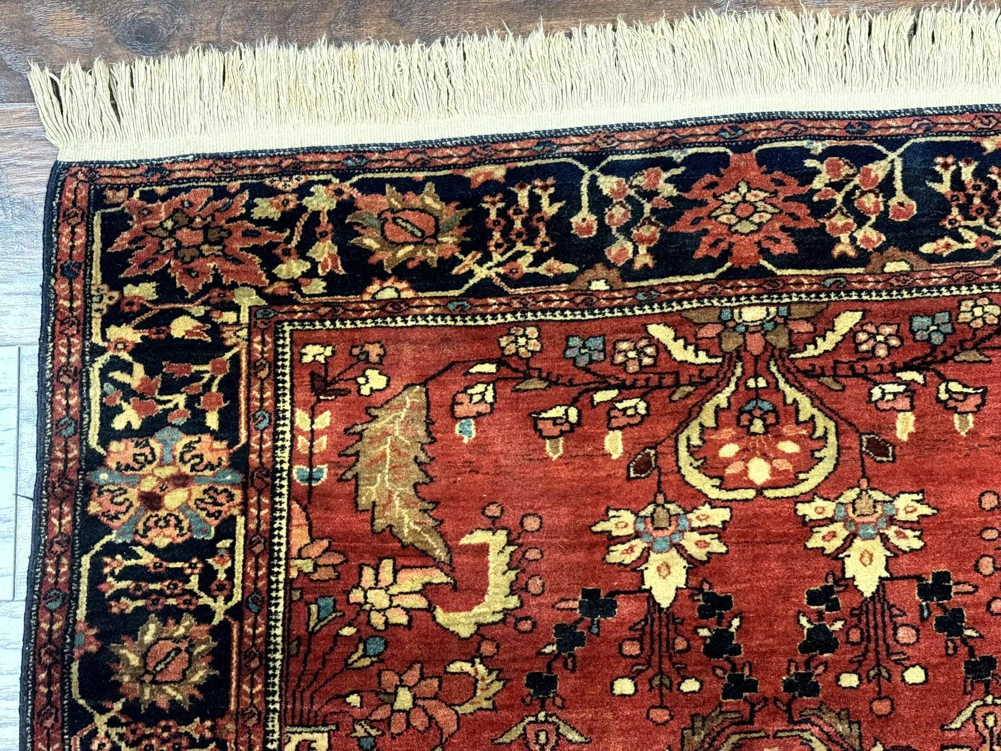 Antique Persian Farahan Sarouk Rug 3.6 x 5, Red, Floral, Traditional Rug, Fine 210 KPSI by Jewel Rugs