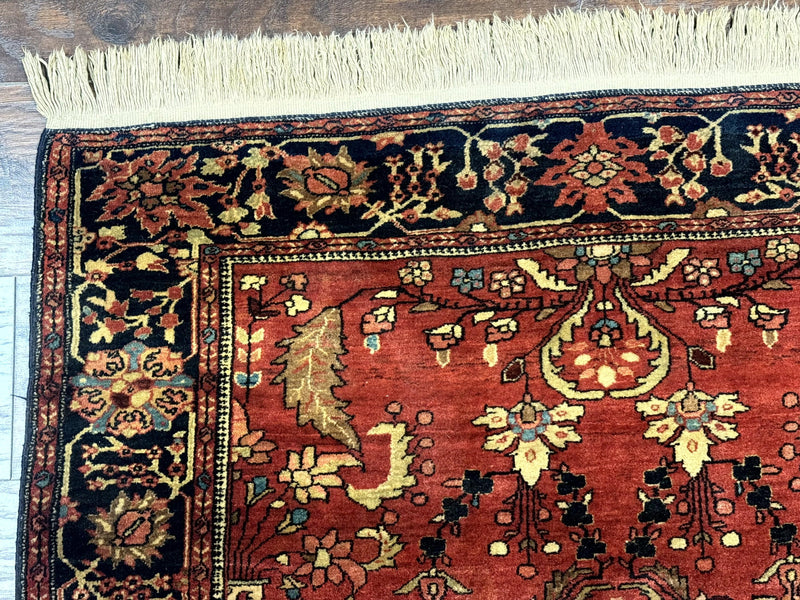 Antique Persian Farahan Sarouk Rug 3.6 x 5, Red, Floral, Traditional Rug, Fine 210 KPSI by Jewel Rugs