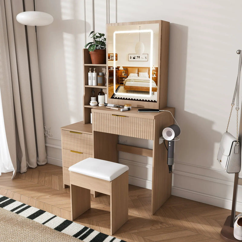 Modern Vanity Desk With 3 LED Lighting Modes, 4 Drawers by HouseOfZazla