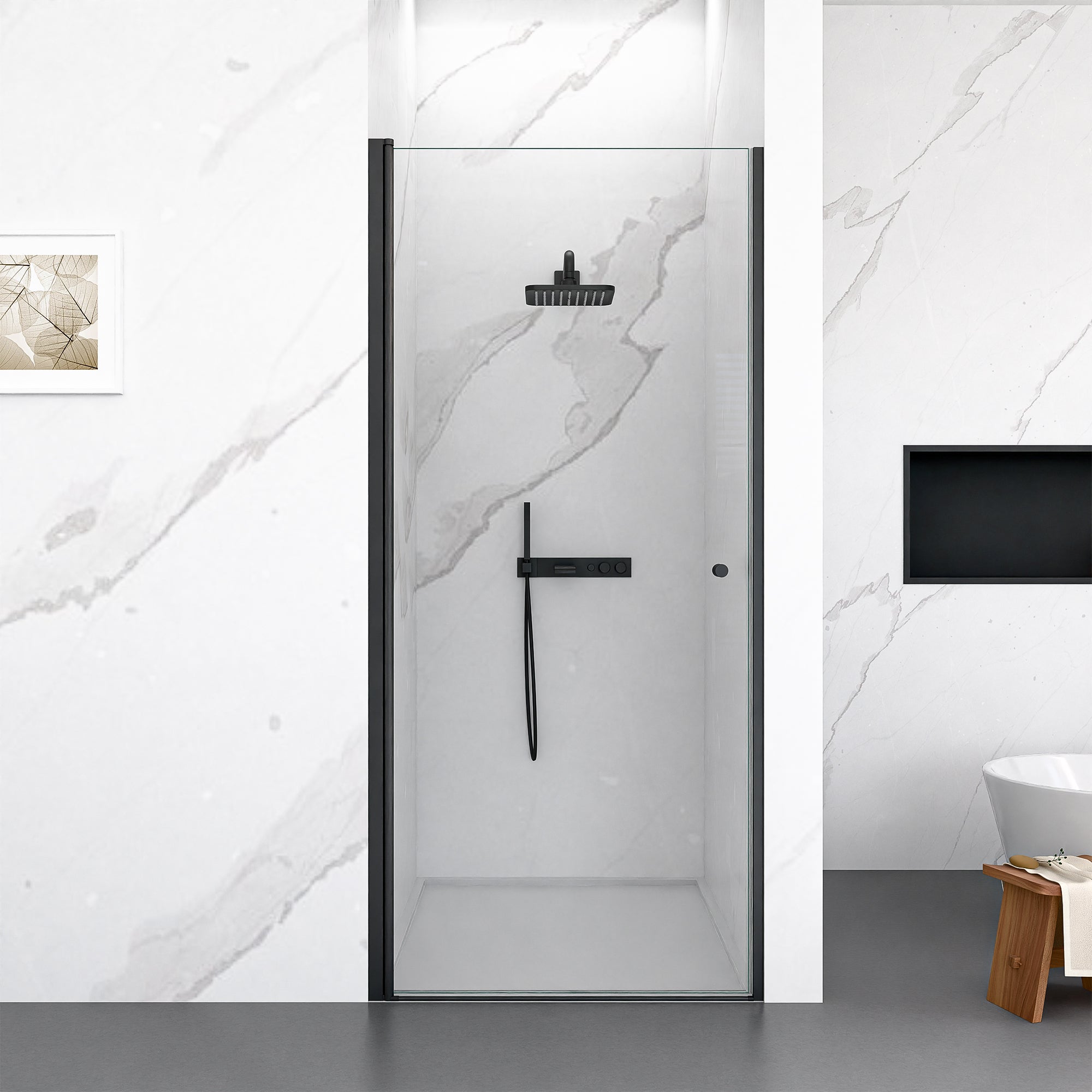 34"W x 72"H Frameless Circular Pivot Shower Door in Matte by HouseOfZazla