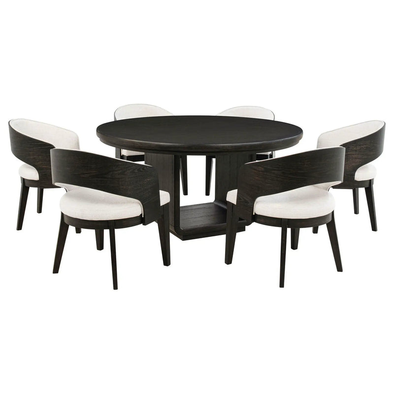 Leandro 7-piece Round Dining Table Set Burnished Black by Unique Piece Furniture