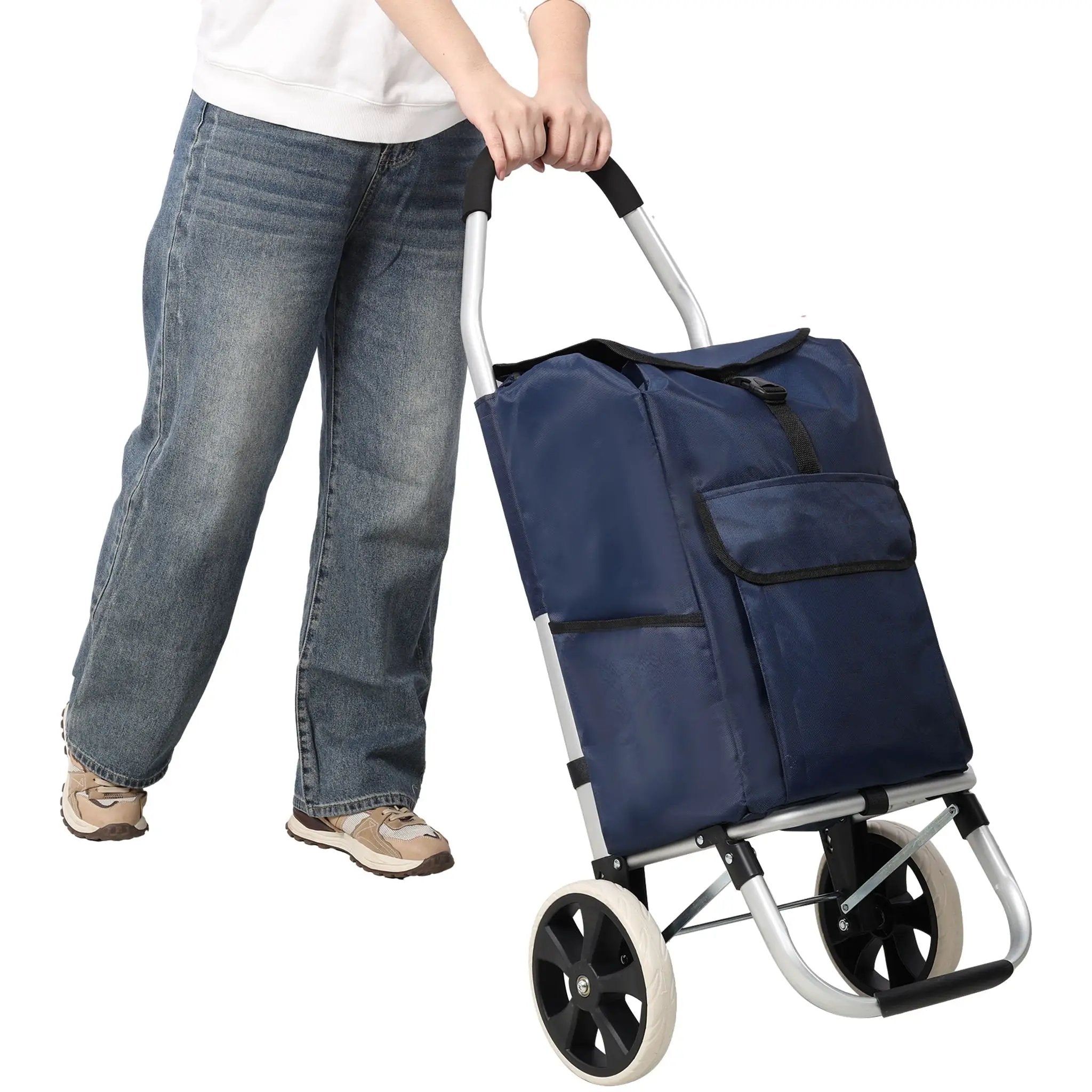 Foldable Shopping Trolley With Wheels And Waterproof Bag - Blue by HouseOfZazla