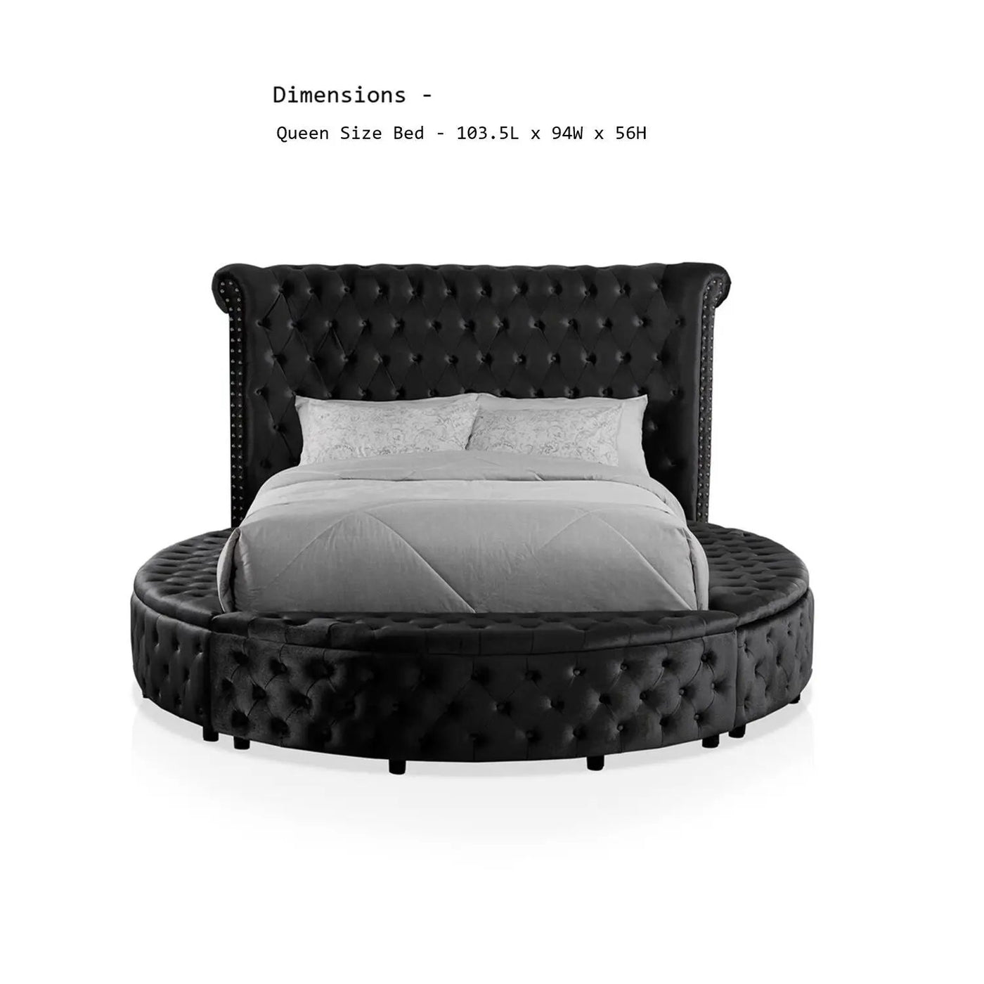 Glam Button Tufted Wingback Round Bed With Storage And USB Ports by Unique Piece Furniture