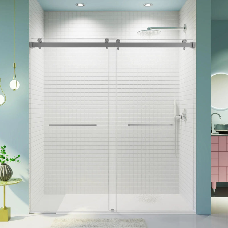 Frameless Double Sliding Soft-Close Shower Door, 3 / 8" (10Mm) Thick SGCC Tempered Glass Door, Matte by HouseOfZazla