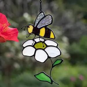 Bee Suncatcher Flower Stained Glass Window Hangings, Bee Decor Party Birthday Bee Gifts for Women,Bee Lovers, Housewarming Gifts. by GreenHaven Gardens