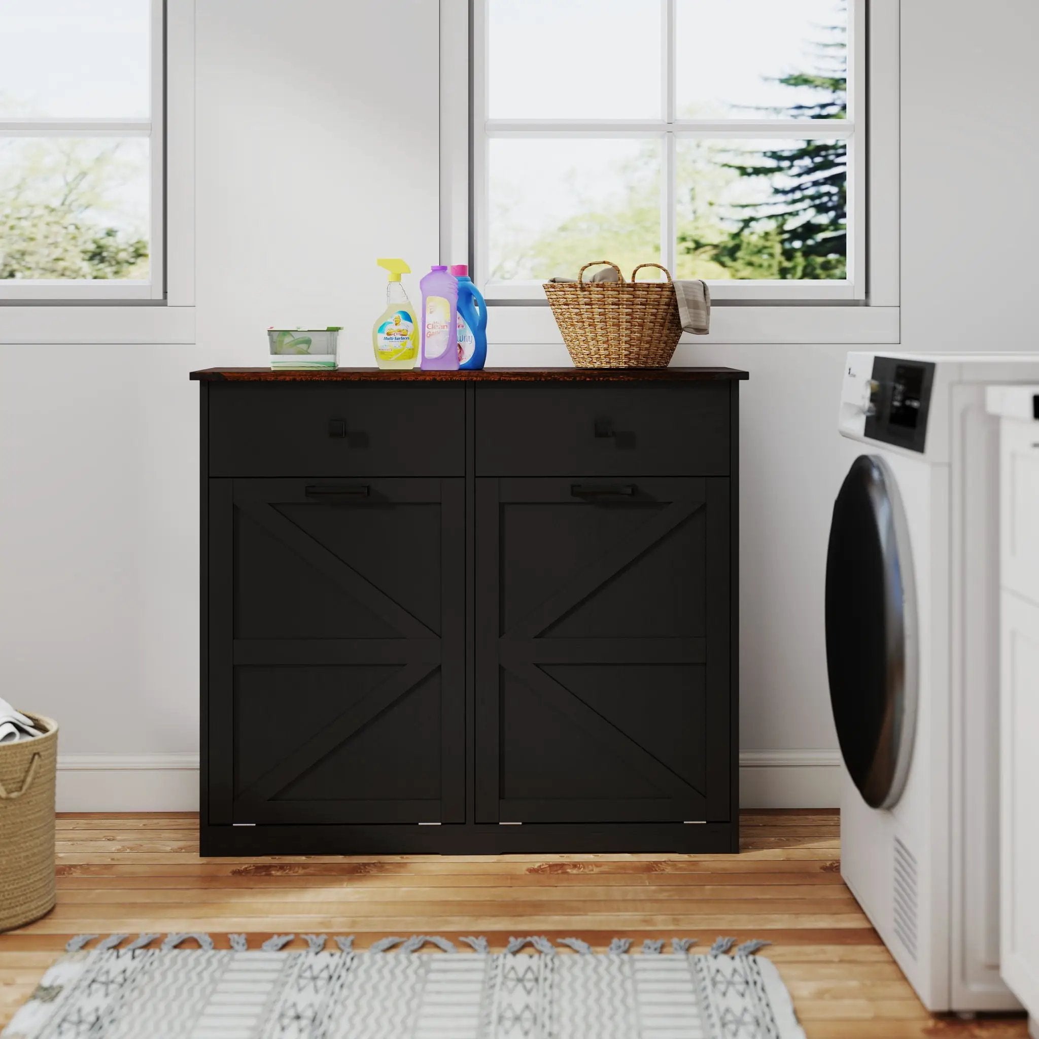 Double Tilt Out Trash Cabinet With Hideaway Drawer And Barn Door Style by HouseOfZazla