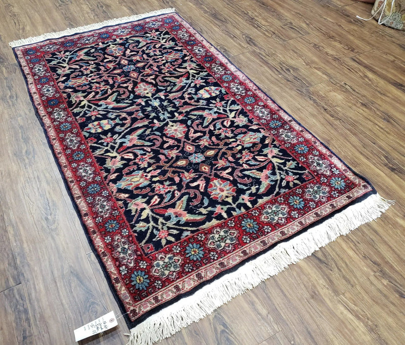 Antique Persian Sarouk Rug 3x5, Navy Blue, Allover Pattern, Hand Knotted by Jewel Rugs