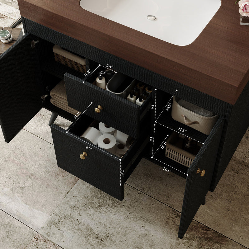 36" Modern Freestanding Bathroom Vanity with Sintered Stone Top, Ceramic Sink & Smart Storage by HouseOfZazla