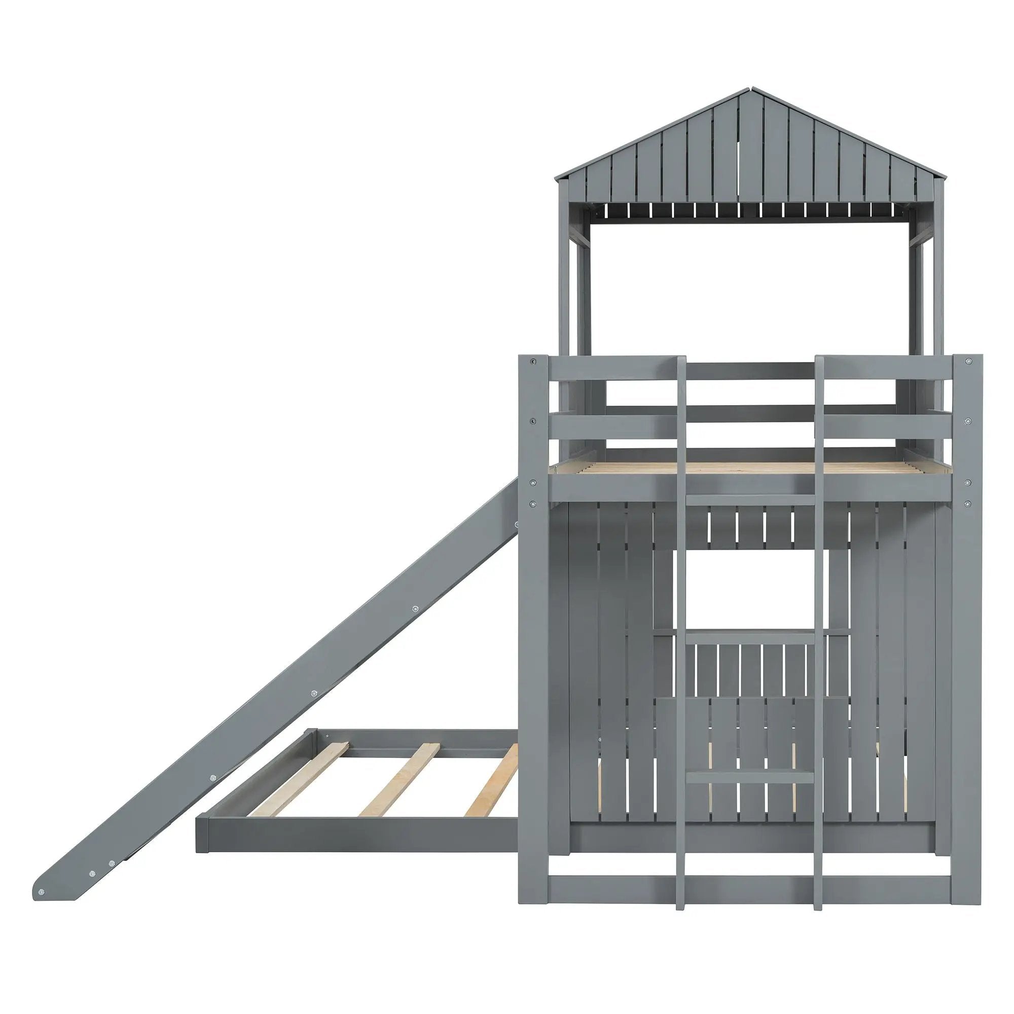 Loft Bunk Bed With Playhouse, Farmhouse, Ladder, Slide And Guardrails by HouseOfZazla