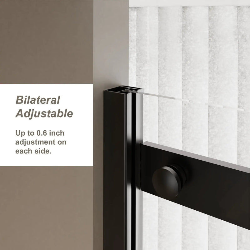 Frameless Shower Door Single Sliding, Clear Tempered Glass Shower Door With Zinc Roller Rail System, Stainless Steel Handle - Black by HouseOfZazla