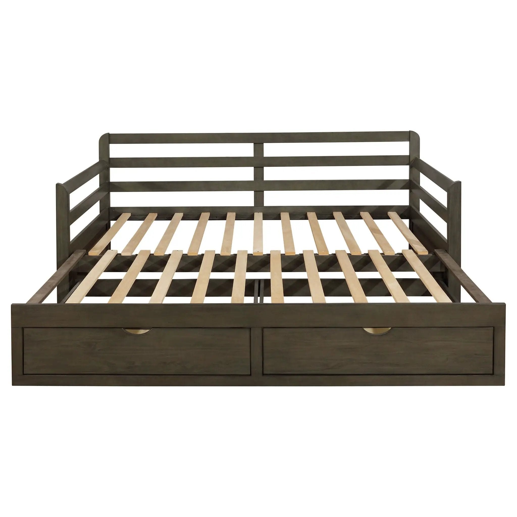 Twin Long 2 Drawer Daybed With Extendable Trundle, Storage Drawers, Fits Standard Mattress - Gray by HouseOfZazla