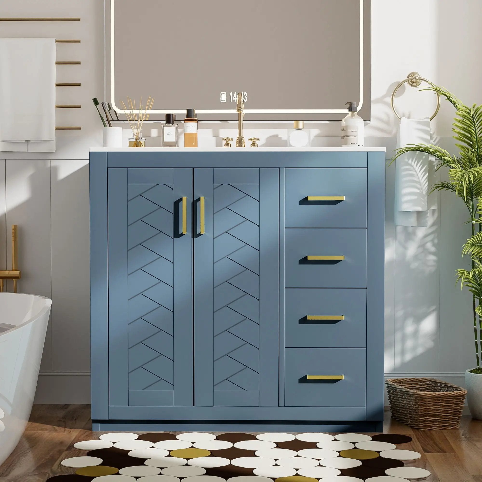 Bathroom Vanity With Sink, Storage Cabinet, Freestanding Set With 3 Drawers & Soft Closing Doors - Indigo by HouseOfZazla