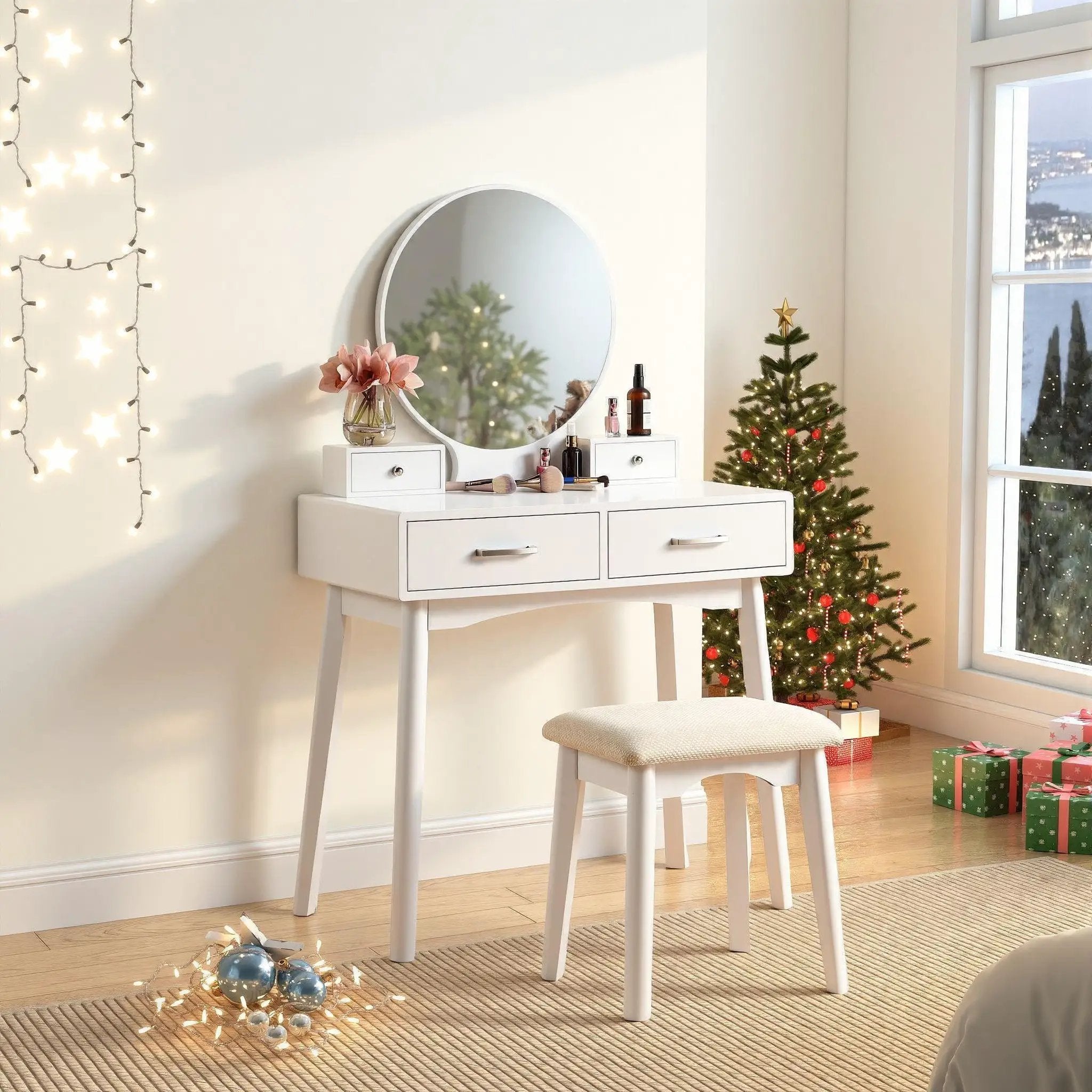 Liannon Contemporary Wood Vanity and Stool Set by HouseOfZazla