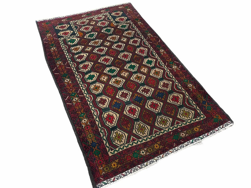3x5 Vintage Handmade Wool Rug Tribal Turkoman Balouch Prayer Rug Organic Dyes by Jewel Rugs