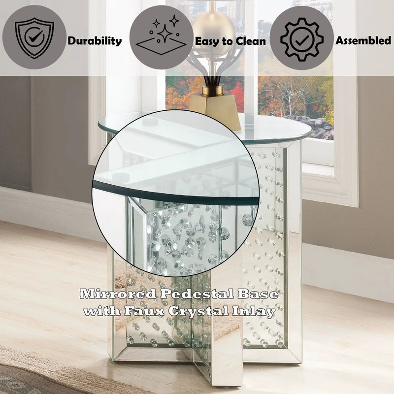 Nysa Mirrored & Faux Crystals End Table (Assembled) by HouseOfZazla