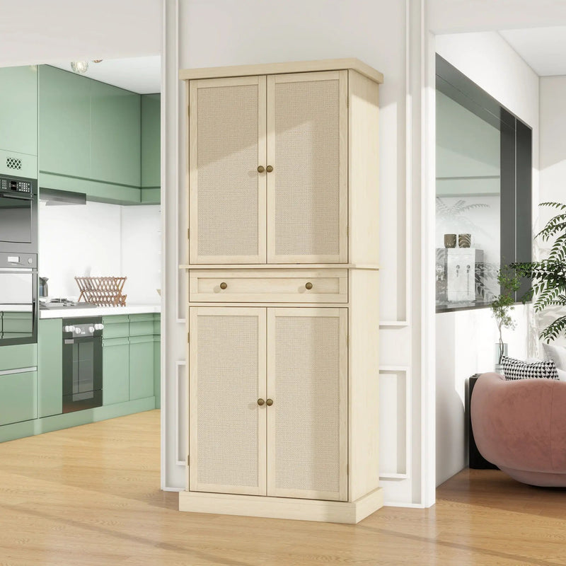 4 Door Storage Cabinet With 1 Drawer And 4 Adjustable Inner Shelves - Natural by HouseOfZazla