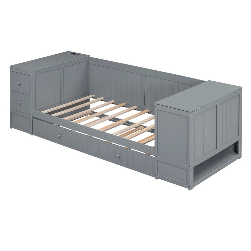 Daybed With Storage Arms, Trundle And Charging Station