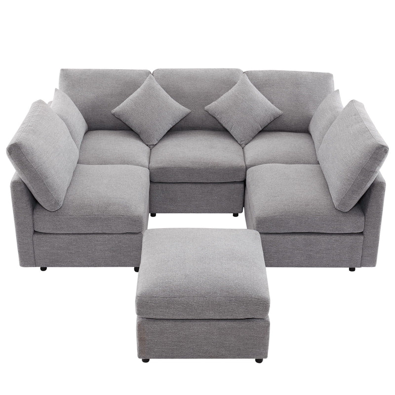 Sectional Sofa Modular U-Shaped With Ottoman & USB Ports