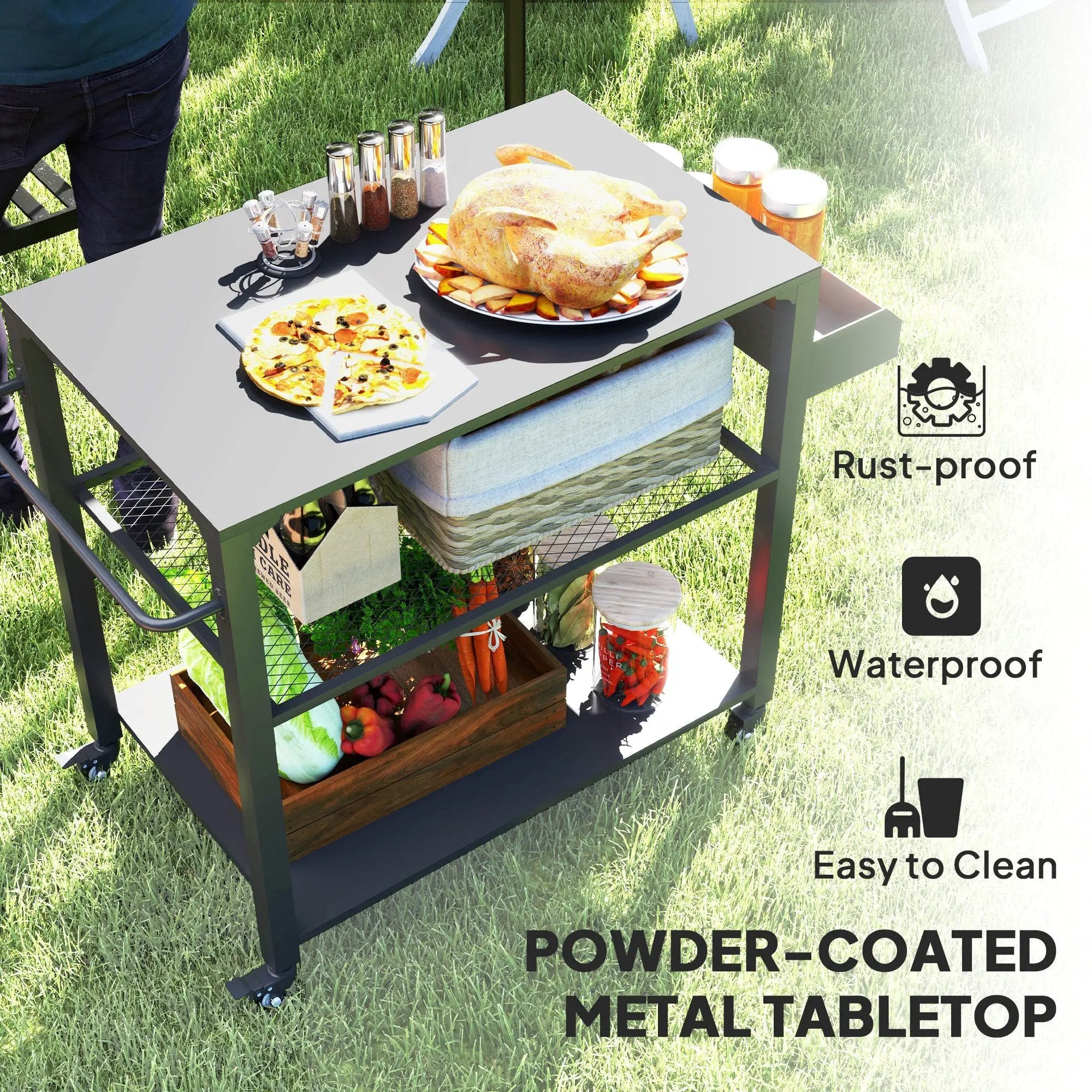 Movable Oven Table on Wheels - 3-Tier Outdoor Grill Cart by HouseOfZazla