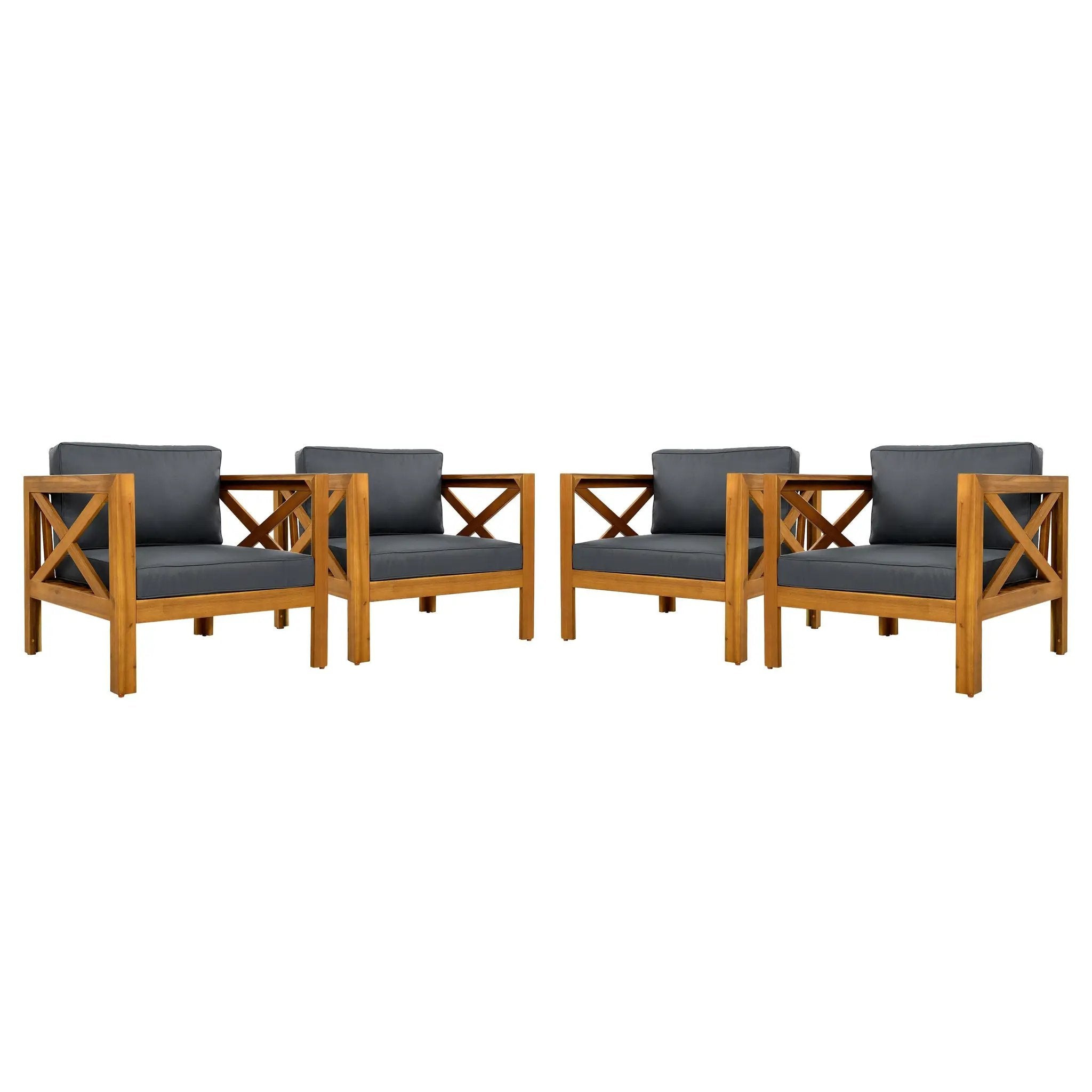 Patio Conversation Set with Foldable Acacia Wood Table and Cushioned Armchairs by HouseOfZazla