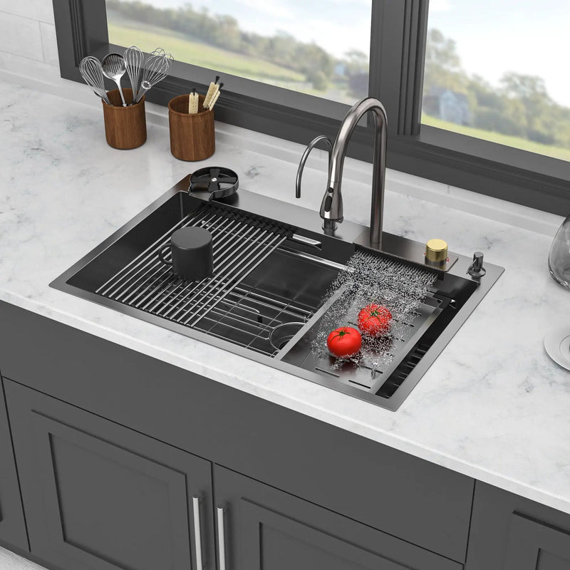 Waterfall Kitchen Sink With Pull Out Faucet & Cup Washer by HouseOfZazla