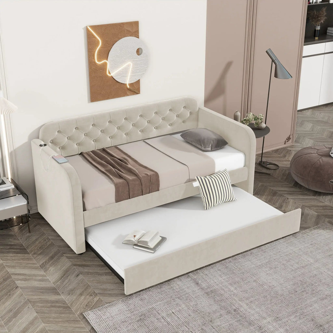 Upholstered Daybed With Trundle And USB Charging Design by Unique Piece Furniture