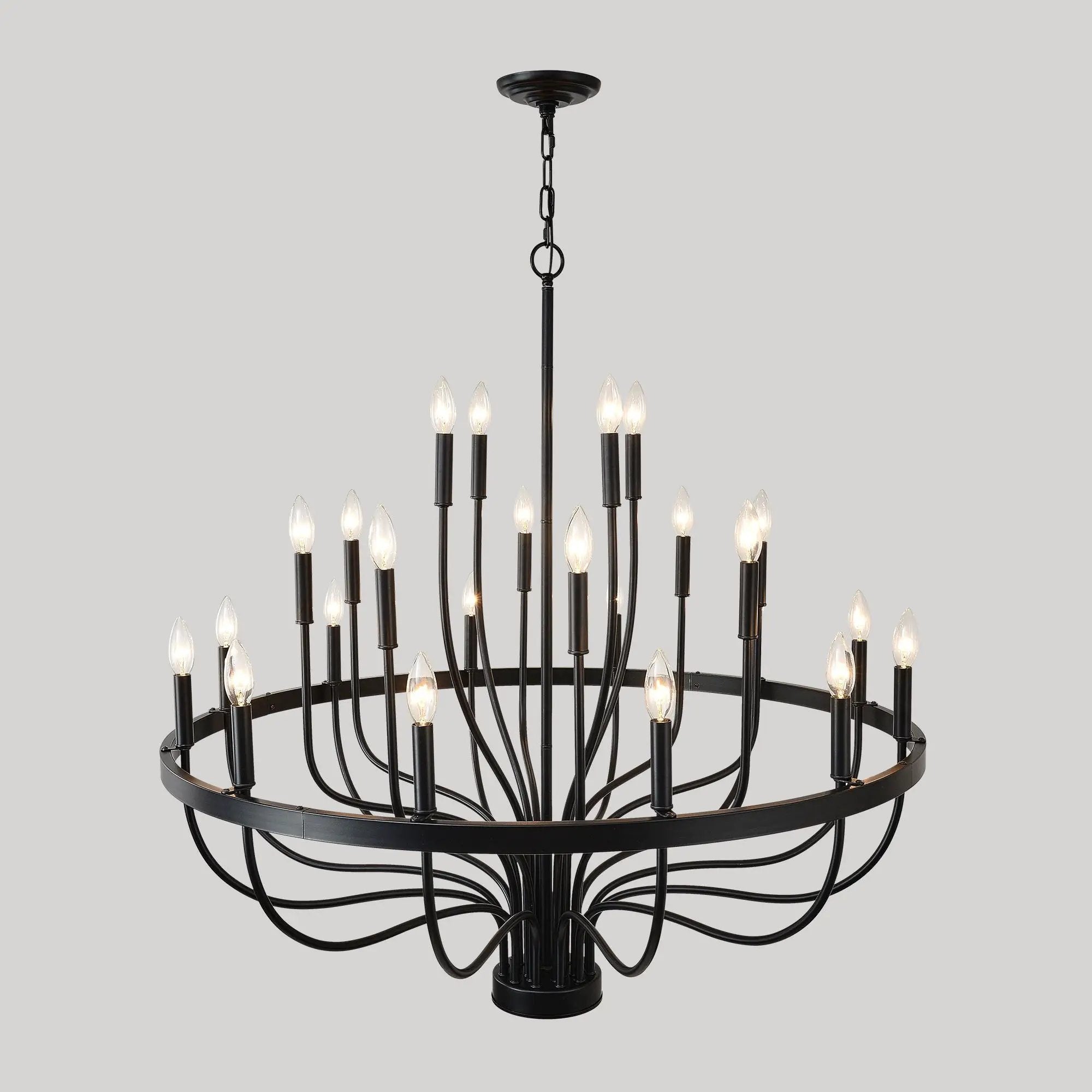24 Light Chandelier Industrial Iron Candle Chandelier Modern Suspended Farmhouse Chandeliers Pendant Light Fixtures For Dining Room Bedroom Living Room Kitchen Island Foyer E12 Bulb (No Include) - Black by HouseOfZazla