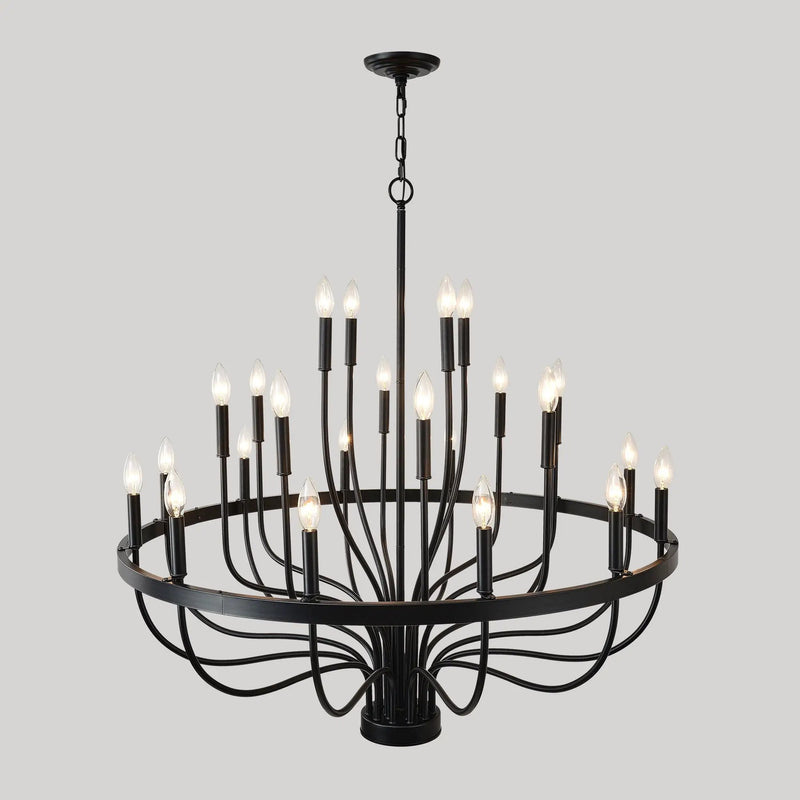 24 Light Chandelier Industrial Iron Candle Chandelier Modern Suspended Farmhouse Chandeliers Pendant Light Fixtures For Dining Room Bedroom Living Room Kitchen Island Foyer E12 Bulb (No Include) - Black by HouseOfZazla